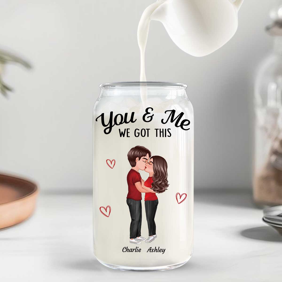 You & Me We Got This Couple Kissing Gift For Him Gift For Her Personalized Clear Glass Can