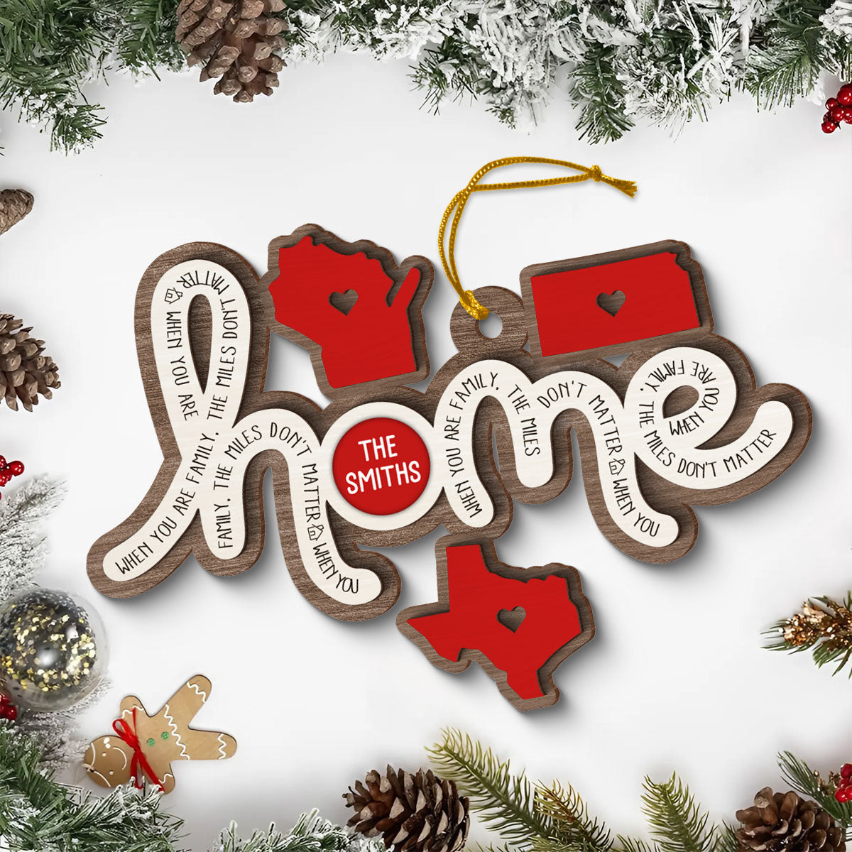 Togetherness Family Home Sweet Home Long Distance Relationship Personalized 2-Layer Wooden Ornament