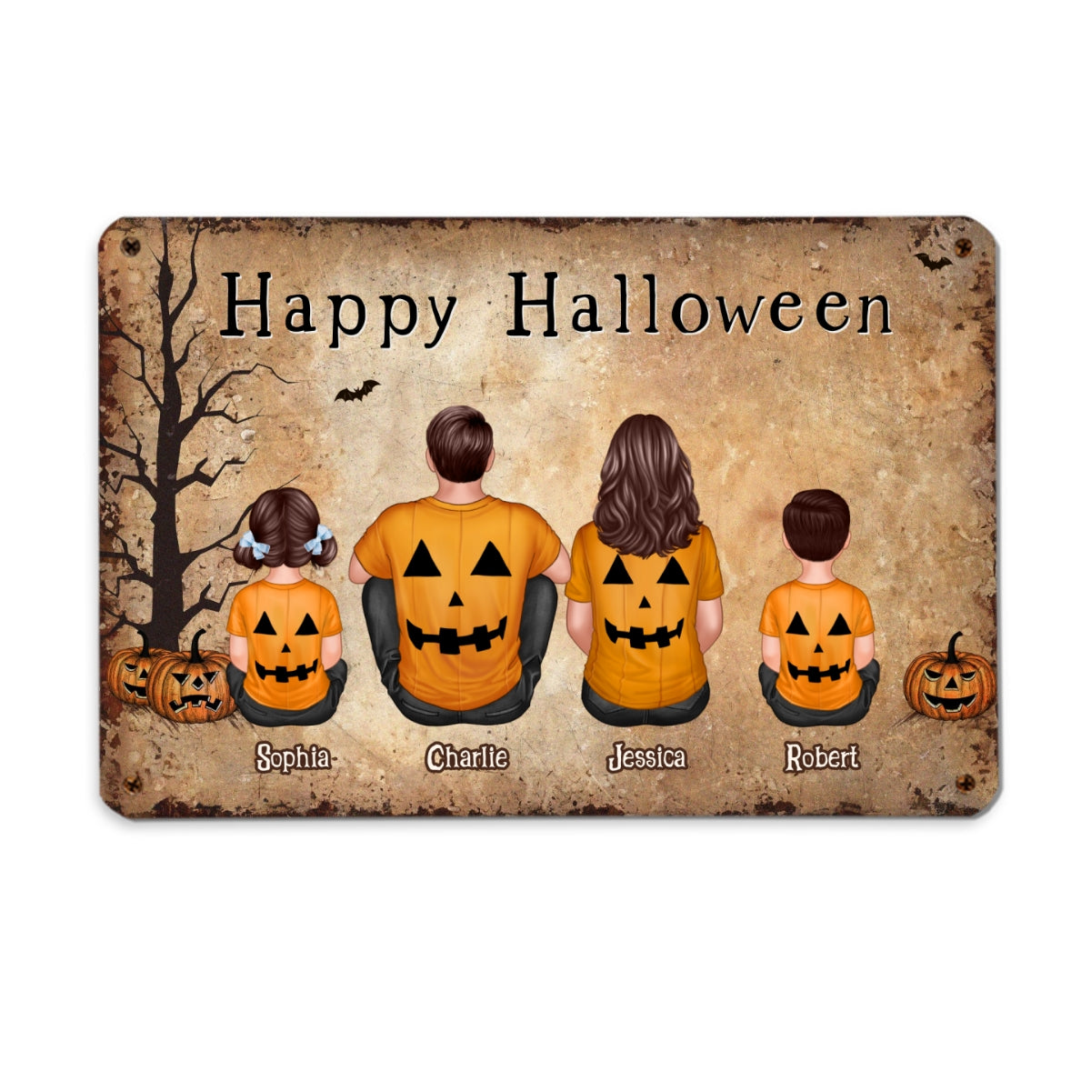 Halloween Family Sitting Personalized Metal Sign, Halloween Decoration