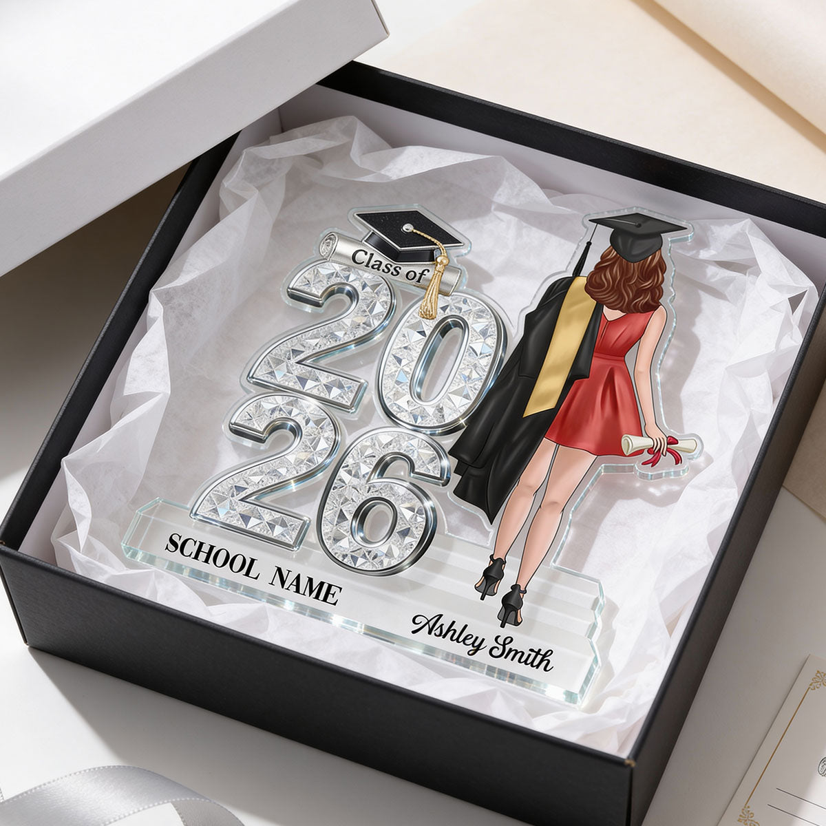Class Of 2026 2027 Back View Senior Shiny Effect 2D Flat - Personalized Acrylic Block Plaque - Graduation Gift For Graduates, Daughter, Son