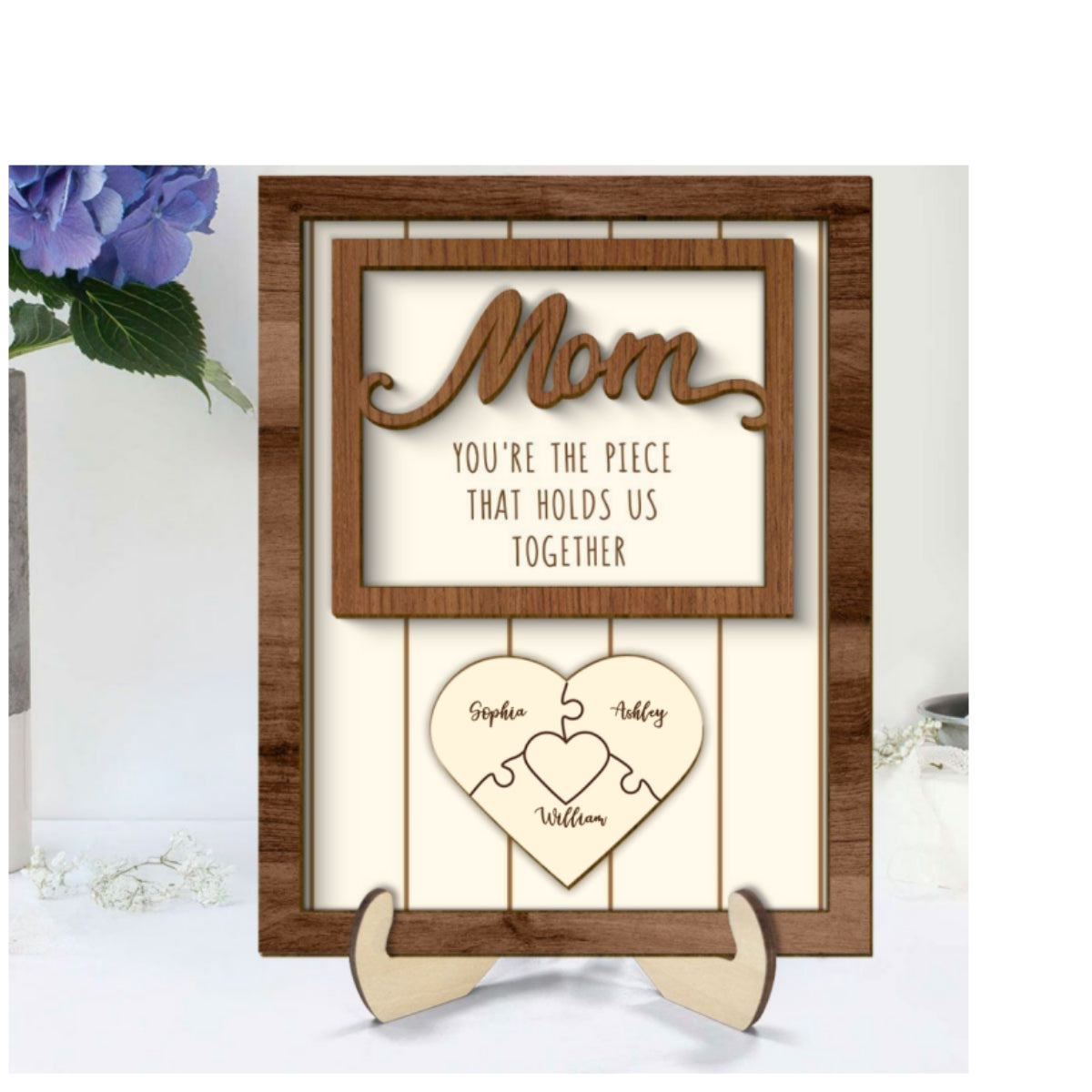 Personalized Mom Gift You are the Piece that Holds us Together, Puzzle with Names for Mother, Engraving Wood Gift, Mommy Gift