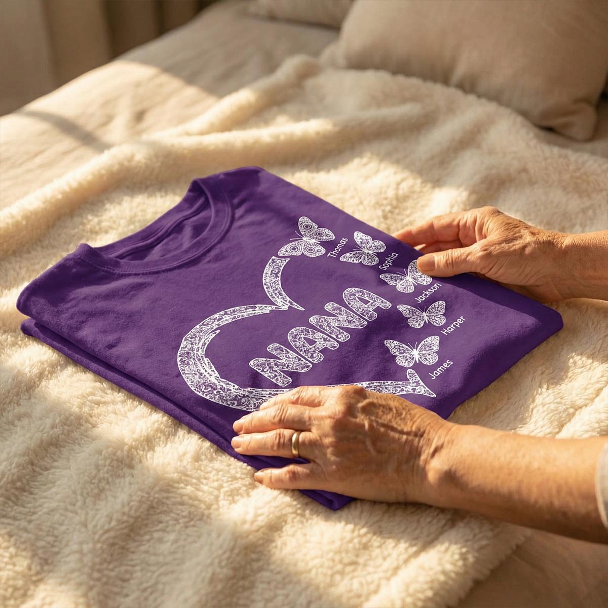 Grandma Lace Pattern Butterflies Heart - Personalized Shirt - Gift For Grandma, Mom