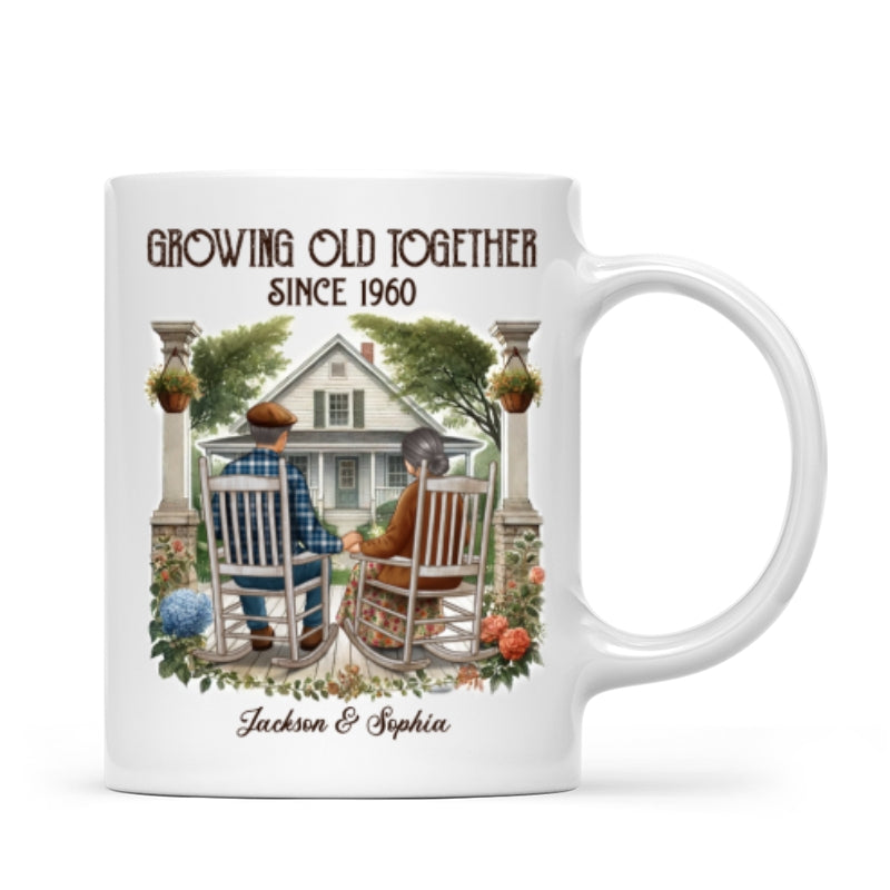 Old Couple Sitting On The Porch Growing Old Together Since Personalized Mug, Heartfelt Gift For Couple, For Him, For Her, Husband, Wife