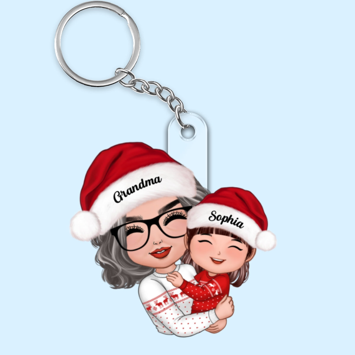 Doll Grandma Hugging Kid Christmas Gift For Granddaughter Grandson Personalized Acrylic Keychain