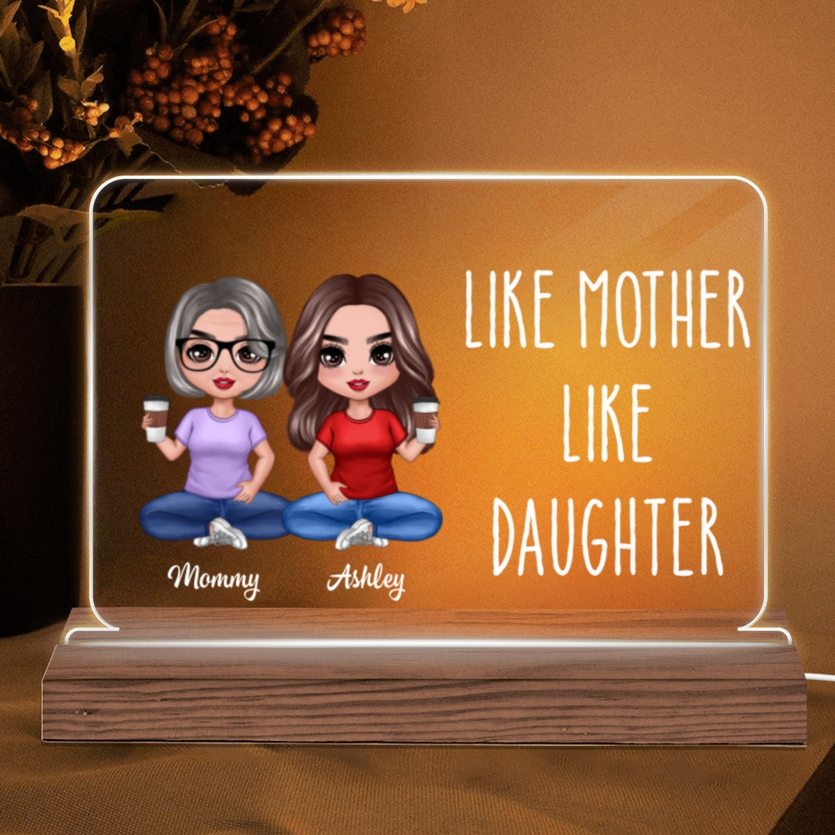 Doll Like Mother Like Daughter Son Gift For Mom For Daughters Sons Personalized Custom Shape Horizontal Rectangle Acrylic Plaque LED Night Light