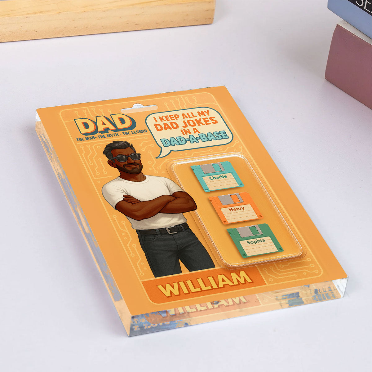 Funny Retro Cartoon Dad Jokes Custom Action Figure Personalized Acrylic Block Plaque, Gift for Dad