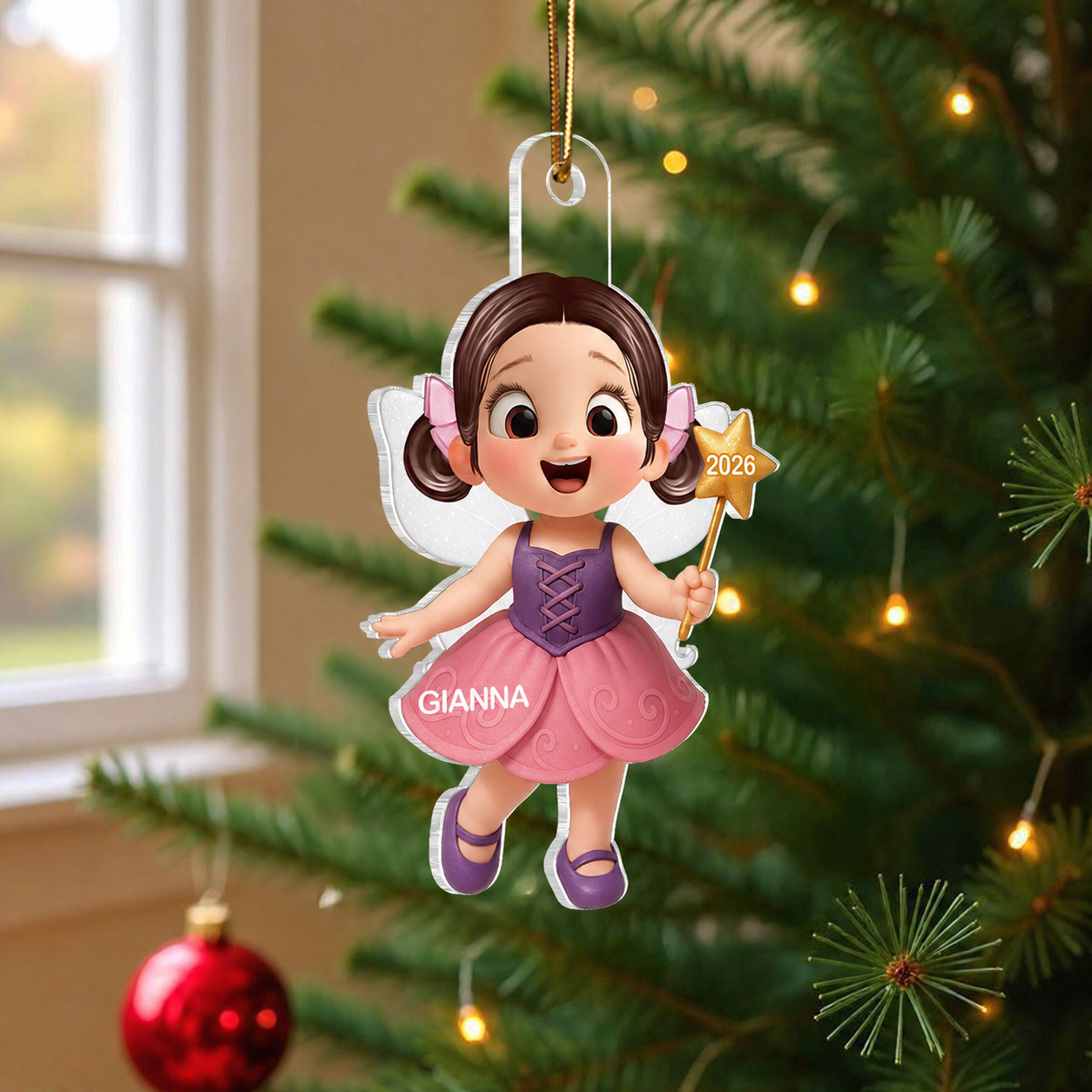3D Effect Little Girl Mermaid Christmas Personalized Acrylic Ornament