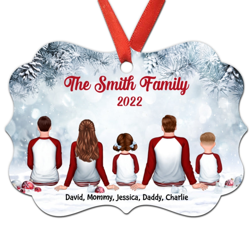 Family In Snow Sky Personalized Christmas Ornament
