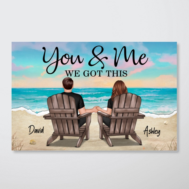 Torn Paper Patterned Couple Beach Landscape Personalized Poster