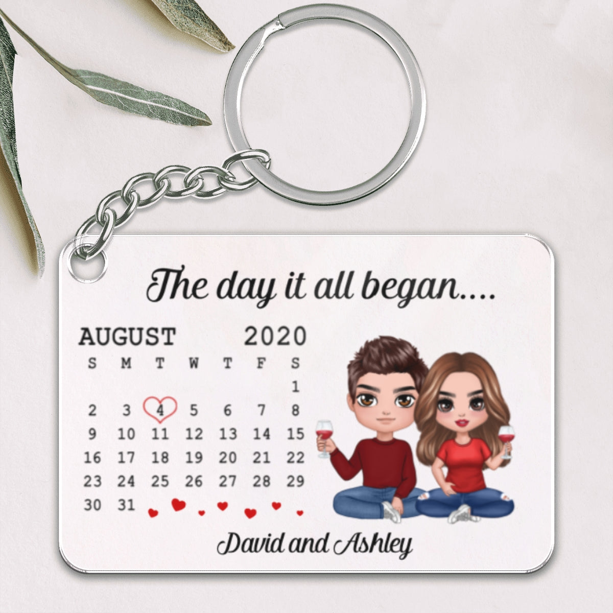 The Day Our Journey Began Couple Sitting Anniversary Date Calendar Personalized Acrylic Keychain