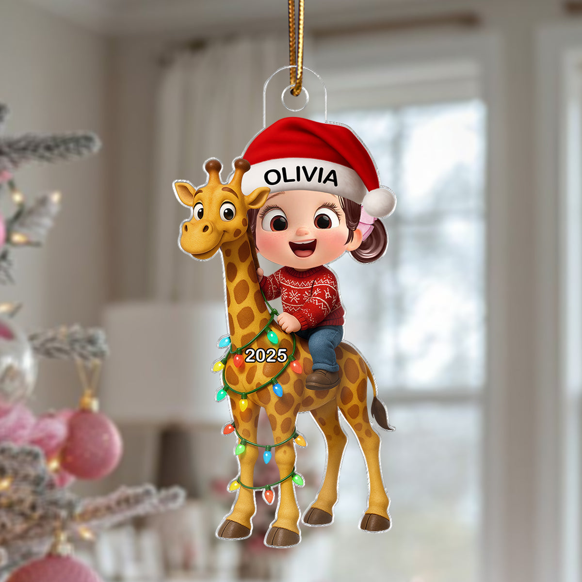 3D Effect Little Kid Favorite Animals Giraffe Christmas Personalized Acrylic Ornament