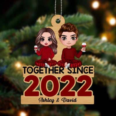 Doll Couple Sitting Together Since Christmas Personalized Wooden Ornament