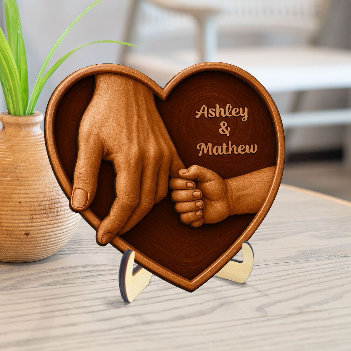 Mom Grandma And Kids Hands 3D Effect Wooden Sculpture Personalized 2-Layerd Wooden Plaque, Gift