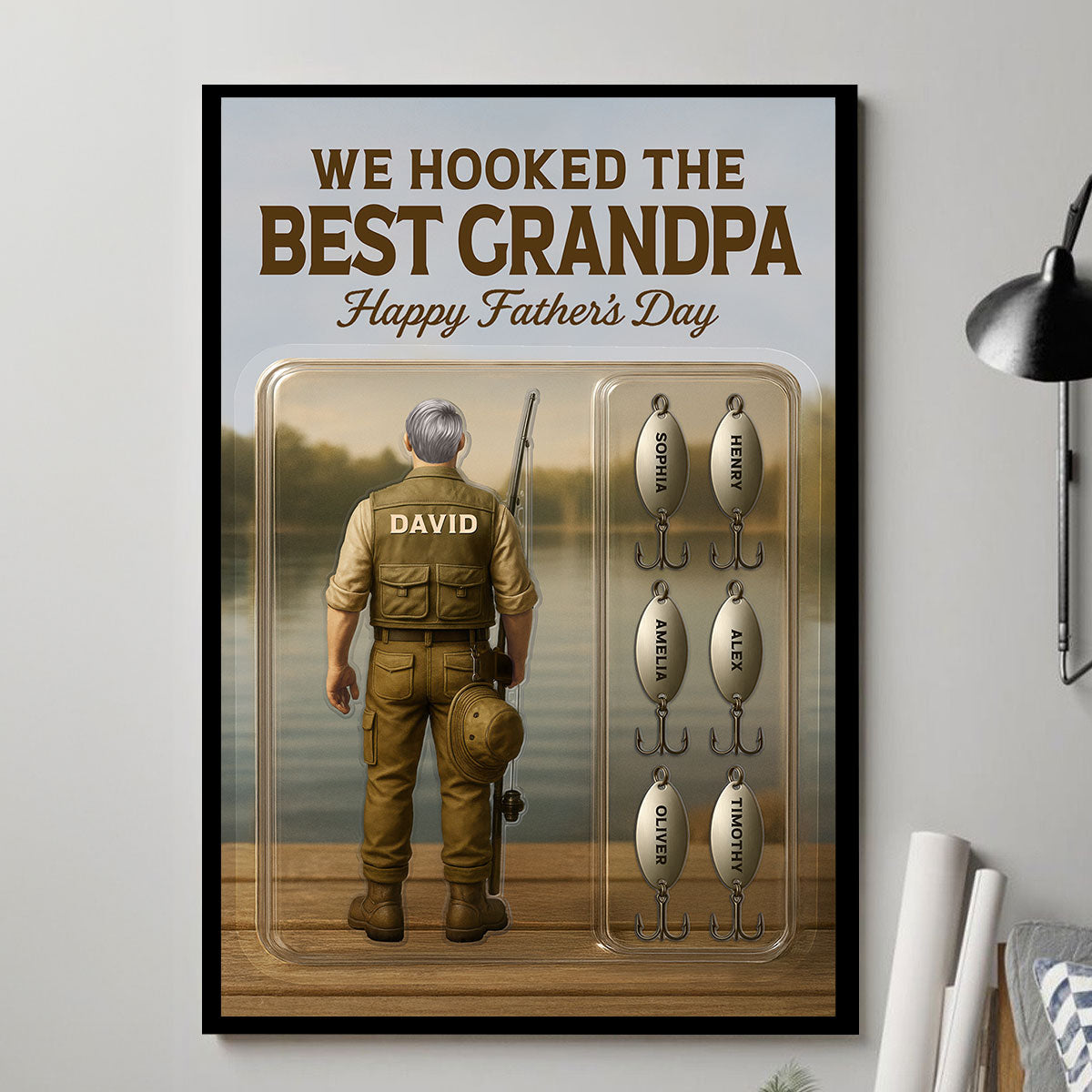 We Hooked The Best Dad Grandpa Fishing With Kids' Names Custom Figure Personalized Poster, Perfect Father's Day Gift For Fishing Dad, For Husband, For Grandpa