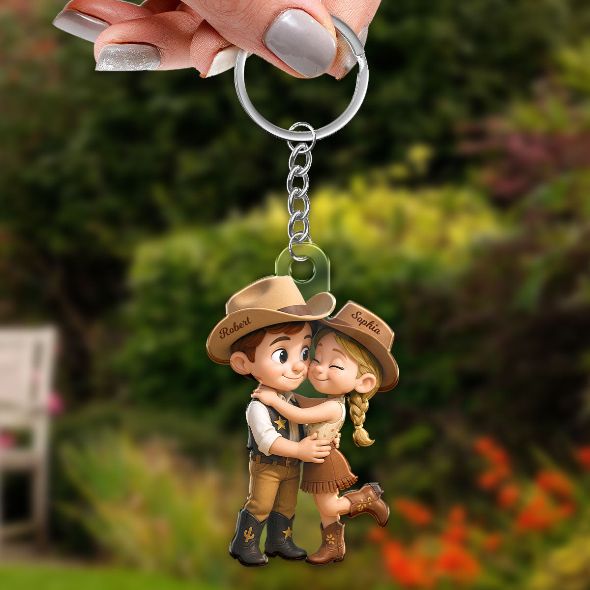 Cartoon Style Countryside Couple Cowboy Cowgirl Couple Matching Personalized Acrylic Keychain