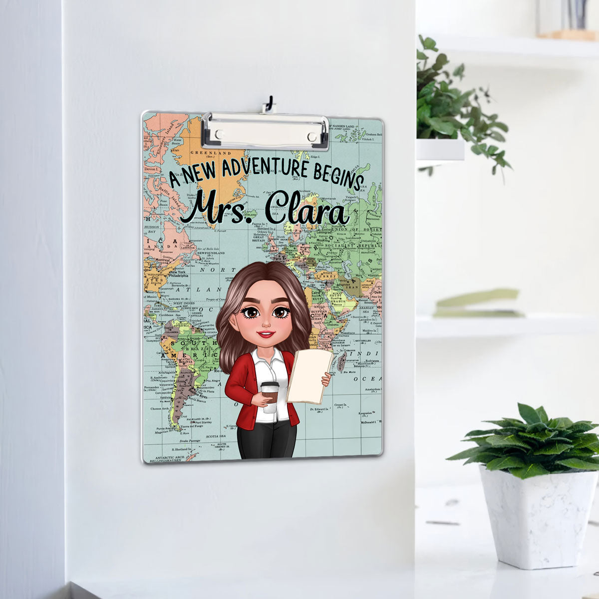 World Map Adventure Themed Teacher Personalized Clipboard, Back To School Gift For Teacher, Colleagues