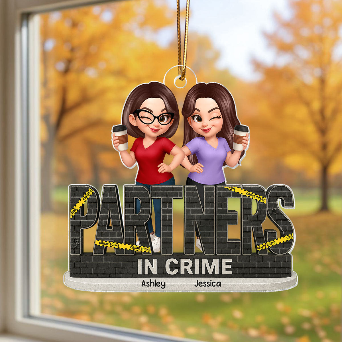 Partners In Crime Do Not Cross Besties Sisters Personalized Acrylic Ornament