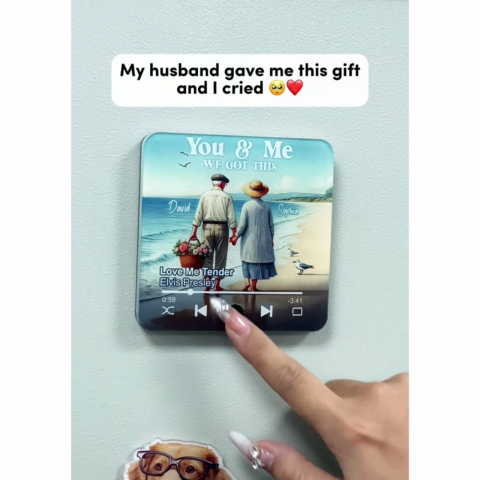 Old Couple Walking On Beach Favorite Song Personalized Music Fridge Magnet, Valentine's Gift For Her, Gift For Him