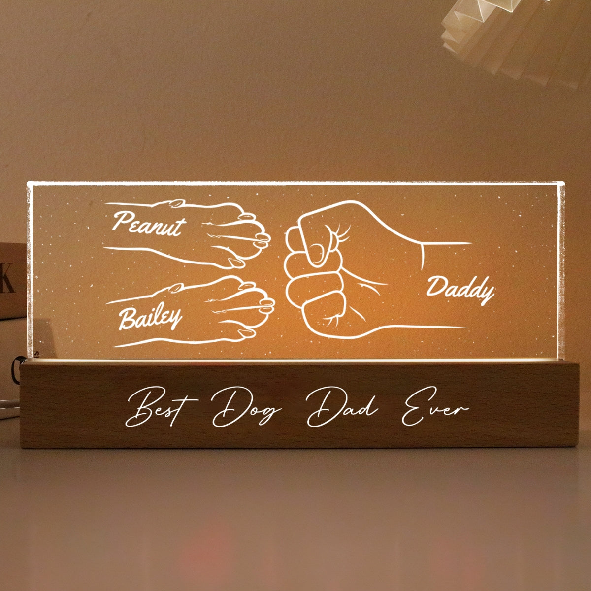 Dog Dad Outline Fist Bum Personalized Acrylic LED Night Light
