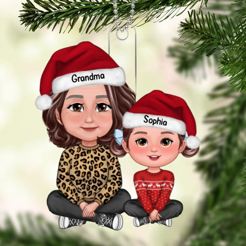 Leopard Grandma Grandkids Crossed Legs Christmas Gift For Granddaughter Grandson Personalized Acrylic Ornament