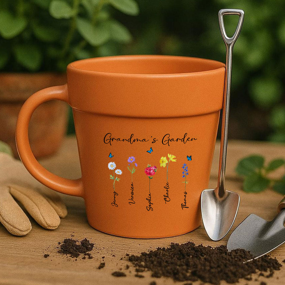 Grandma's Garden Watercolor Birth Month Flower Personalized Plant Pot Ceramic Mug