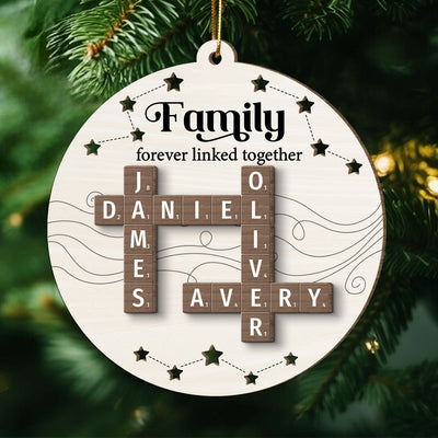 Family Forever Linked Together Puzzle Crossword Personalized 2-Layer Wooden Ornament, Christmas Gift For Family