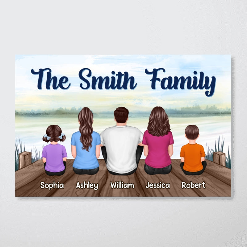 Family Sitting Lake View Personalized Horizontal Poster