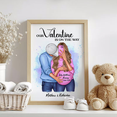 Hugging Couple, Expecting Parents, Pregnancy Couple Personalized Poster,  Gift, Pregnancy Announcement