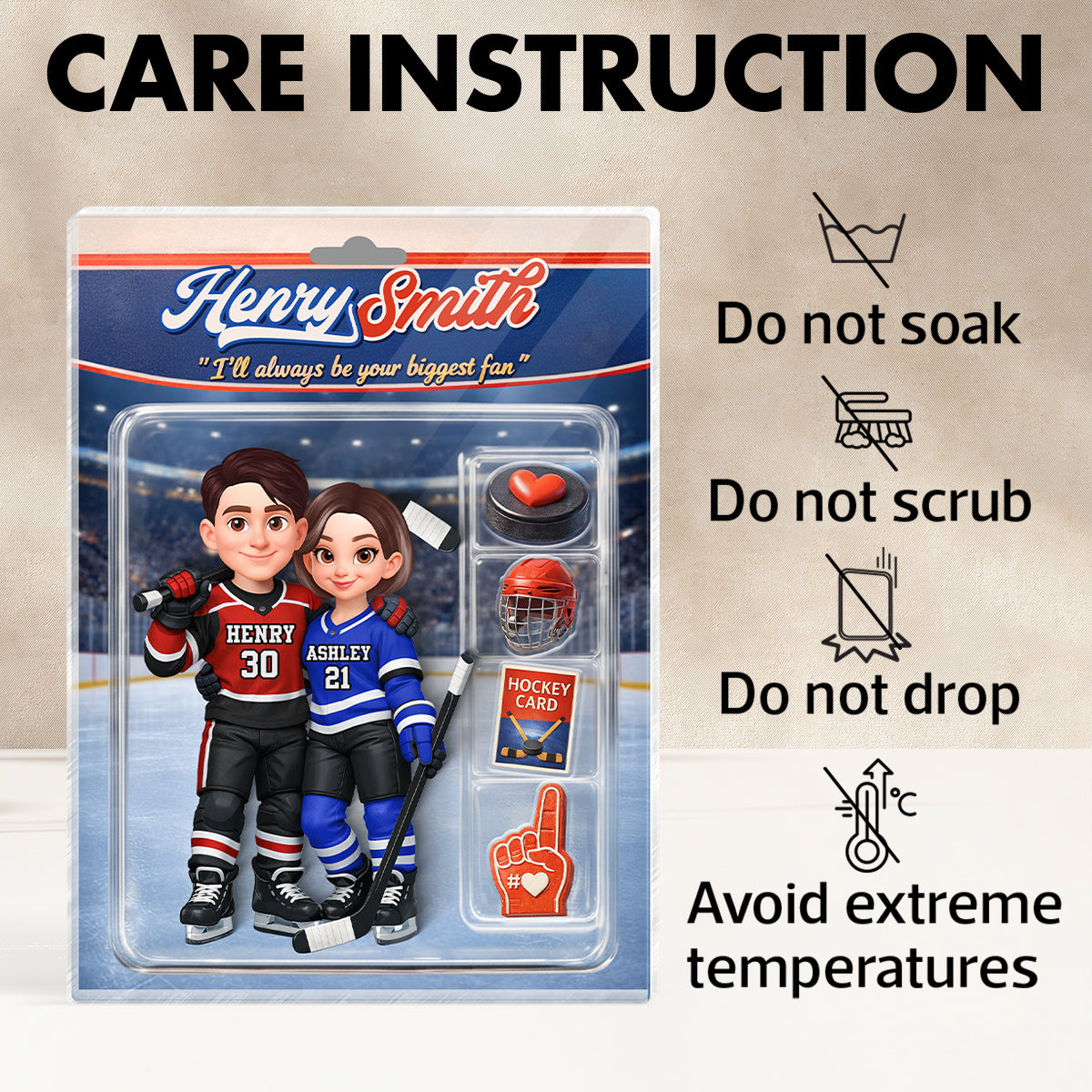 Hockey Couple I'll Always Be Your Biggest Fan Custom Action Figure - Personalized Acrylic Block Plaque - Sentimental Gift for Him