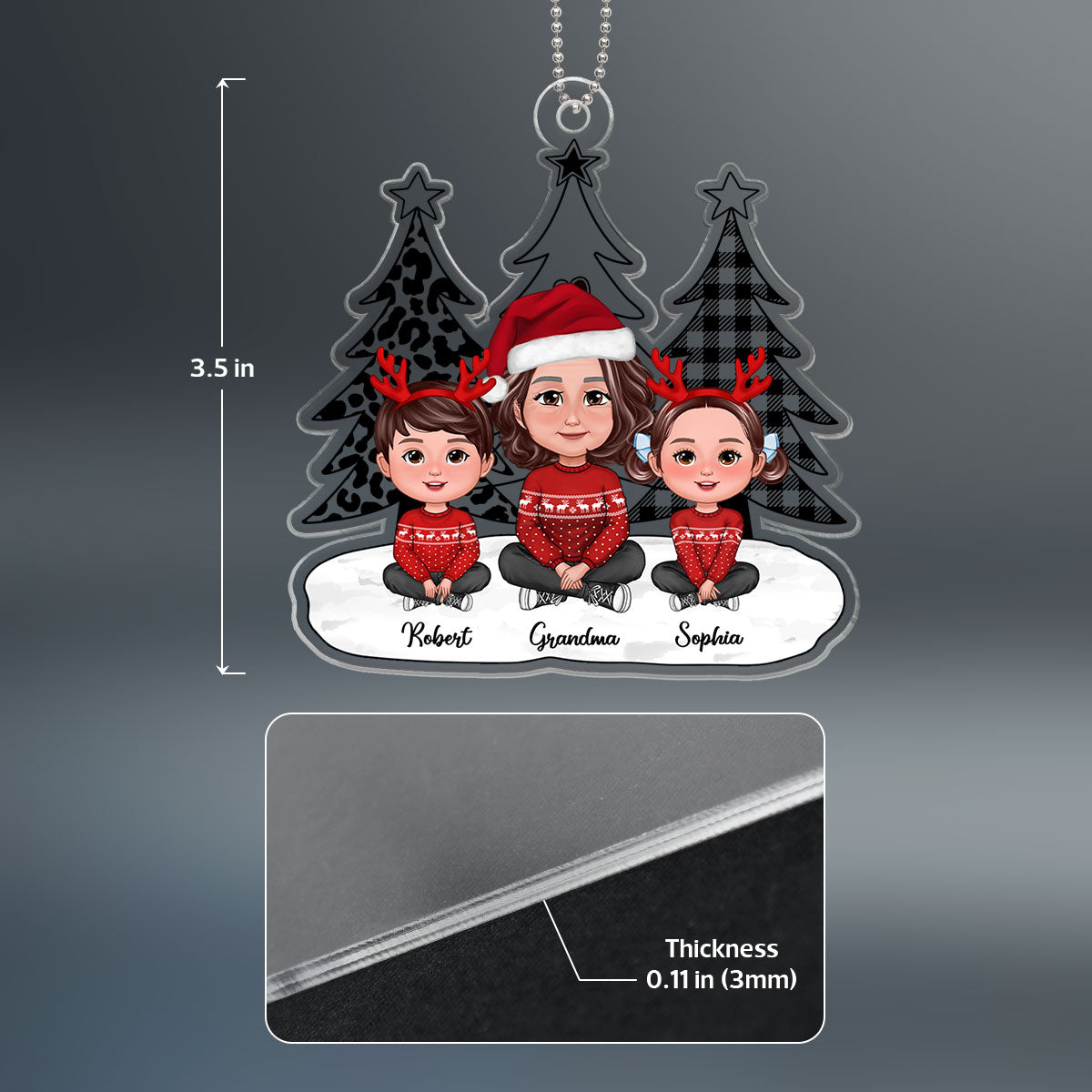 Black White Leopard Checkered Christmas Tree Grandma Grandkids Personalized Acrylic Ornament