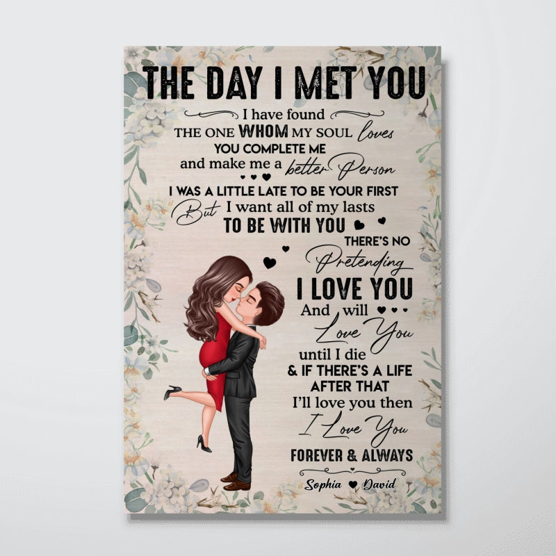 Doll Couple Hugging Kissing The Day I Met You Gift For Him For Her Personalized Vertical Poster