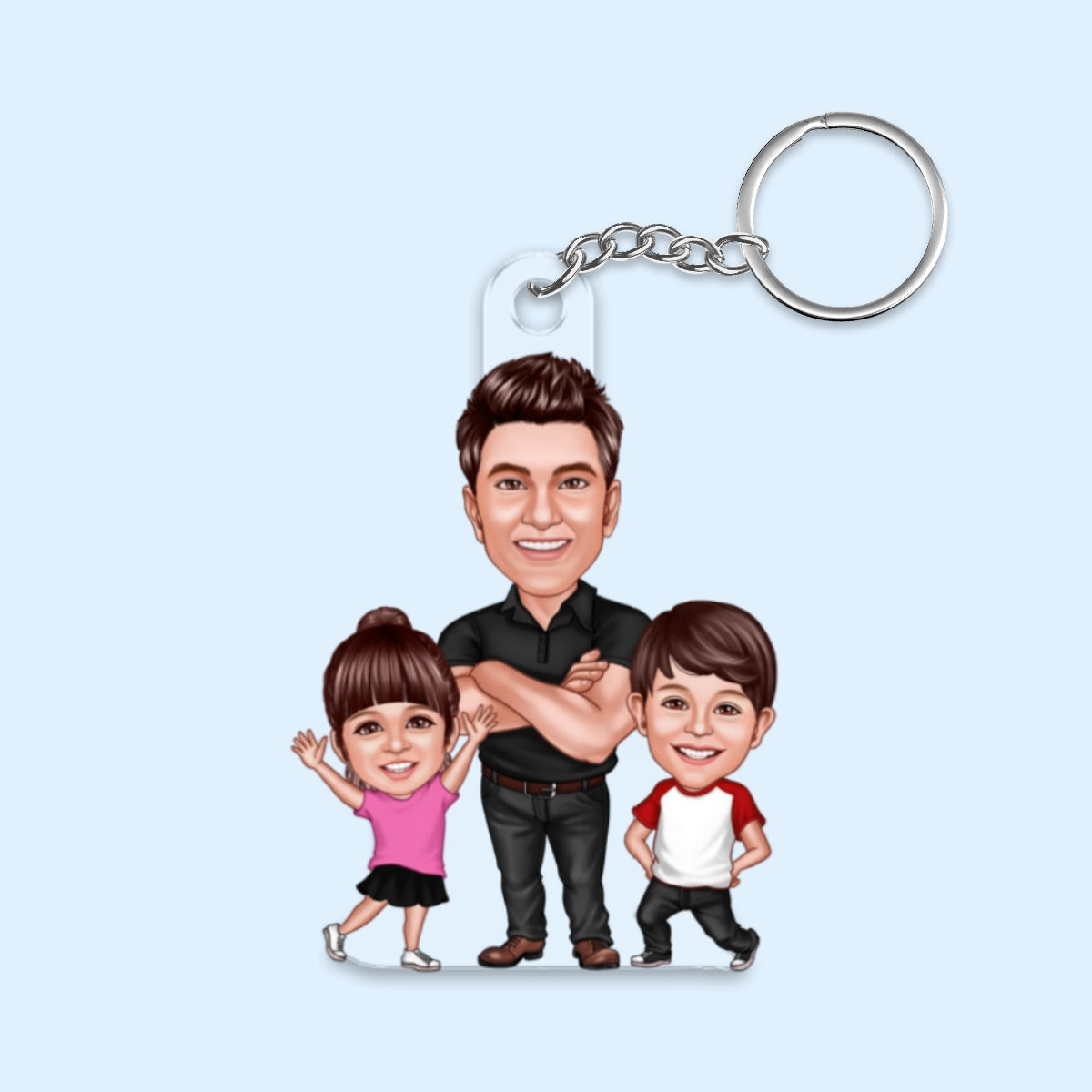 Dad Papa Grandpa Kids Caricature Personalized Acrylic Keychain