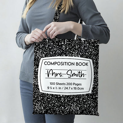 Teacher Colorful Composition Book Pattern Personalized Tote Bag, Back To School Gift For Teacher