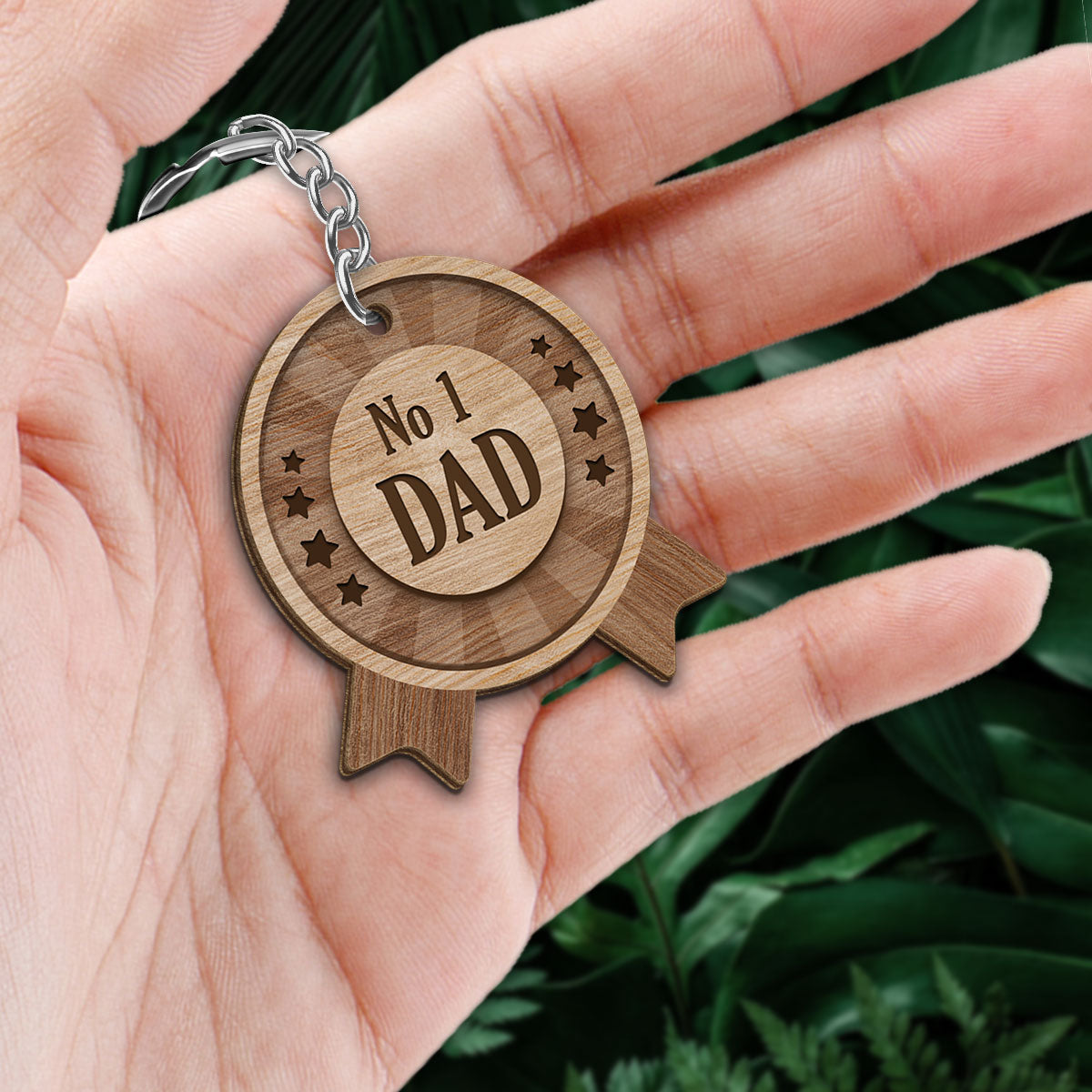 No 1 Dad Medal Personalized Wooden Keychain