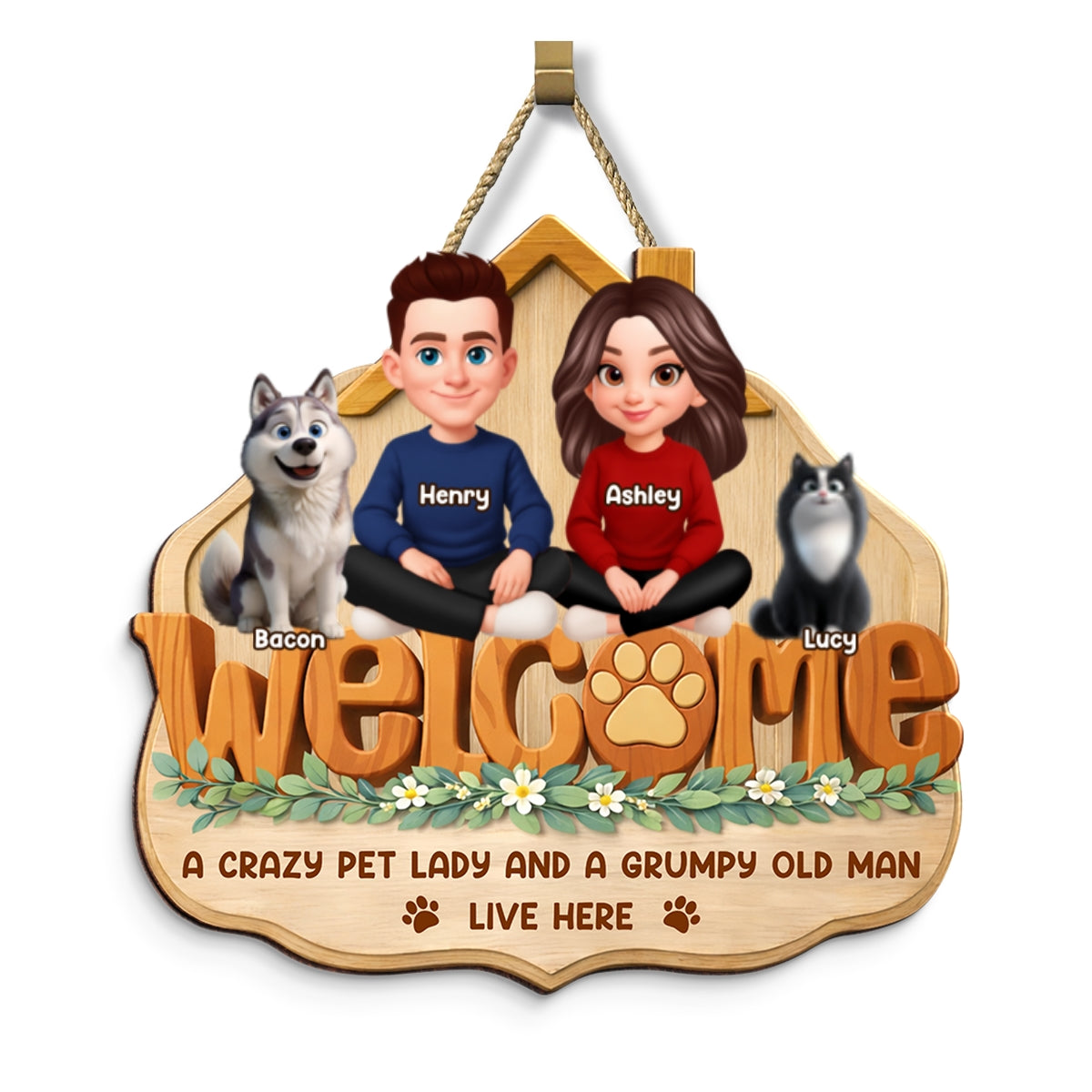 Home Sweet Fur - Personalized Door Hanger Sign - Gift For Dog, Cat Lovers