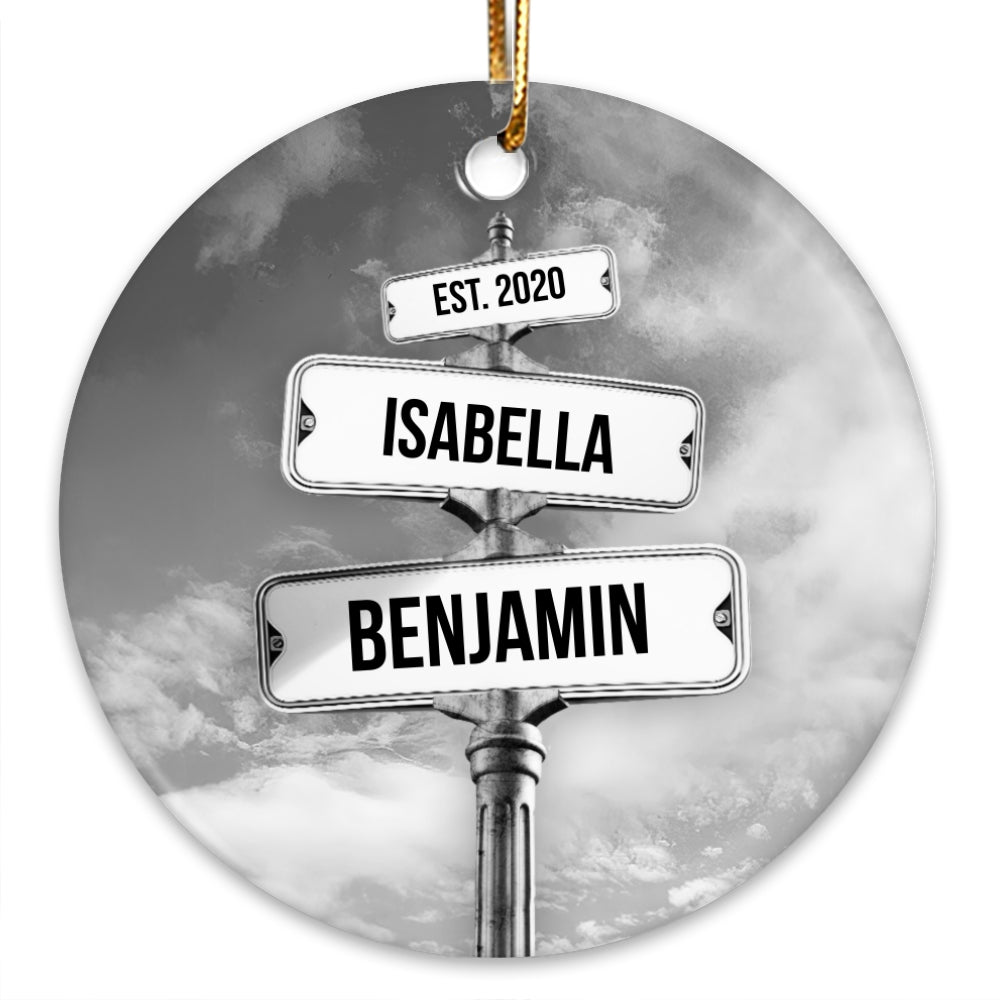 Couple Name Vintage Street Sign Personalized Ceramic Ornament, Christmas Gift For Couple