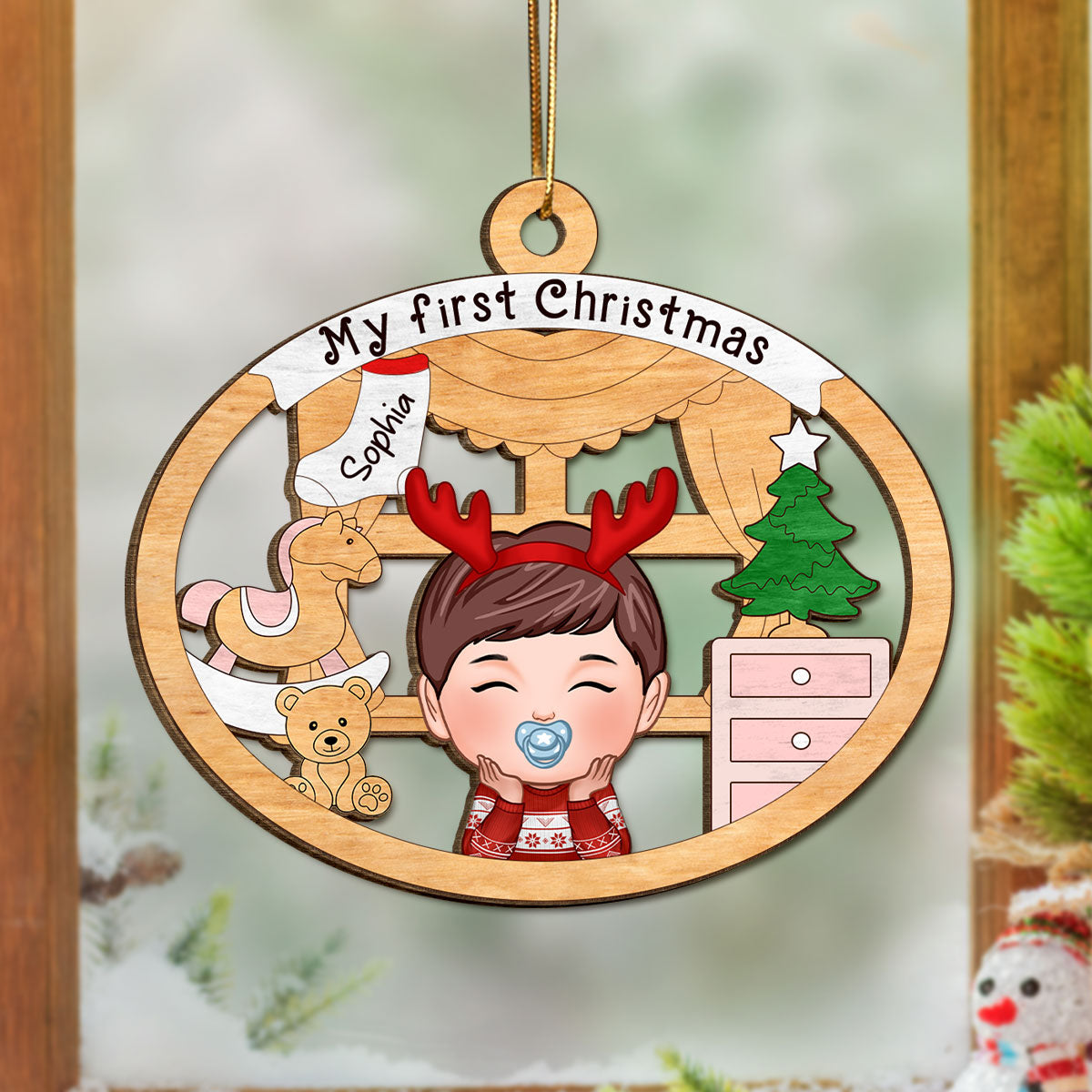 Baby Girl or Boy Baby's First Christmas Personalized Wooden Ornament