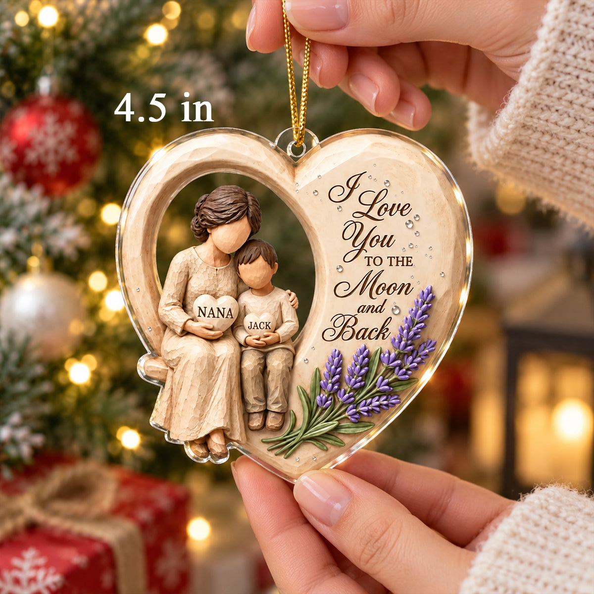 Grandma Loves to the Moon and Back - Personalized Acrylic Ornament - Christmas Gift for Granddaughter Grandson