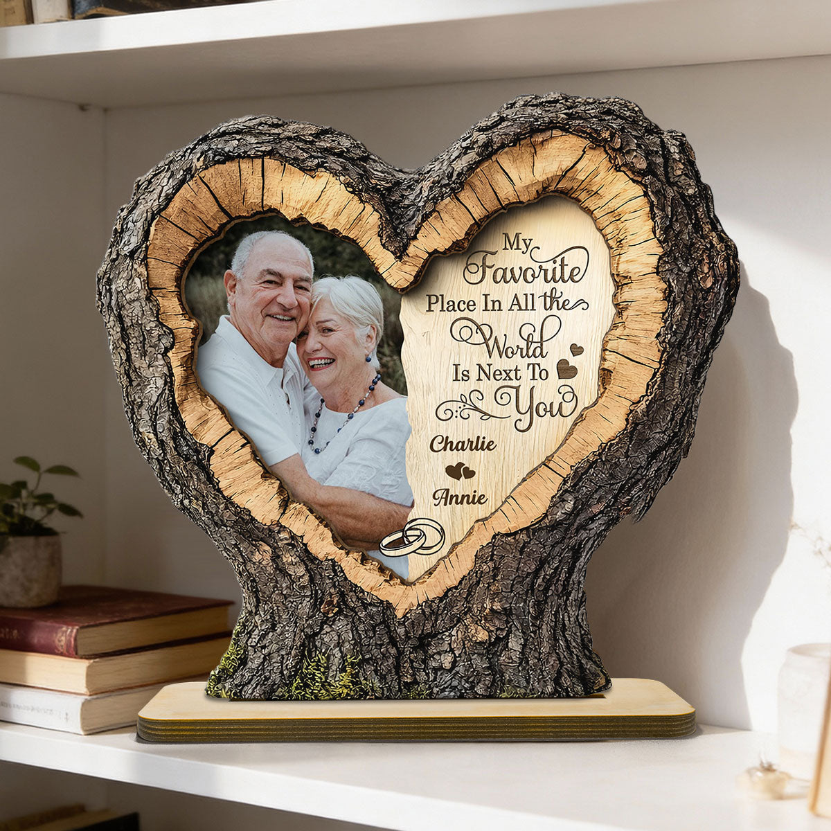 Favorite Place Next To You Couple Custom Photo 2D Flat - Personalized 2-Layered Wooden Plaque - Anniversary Gift, Valentine's Gift For Him, For Her