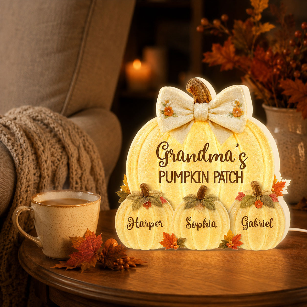 Grandma's Pumpkin Patch Glowing 2D Flat Printed - Personalized Light Box - Fall Season Decor For Grandma