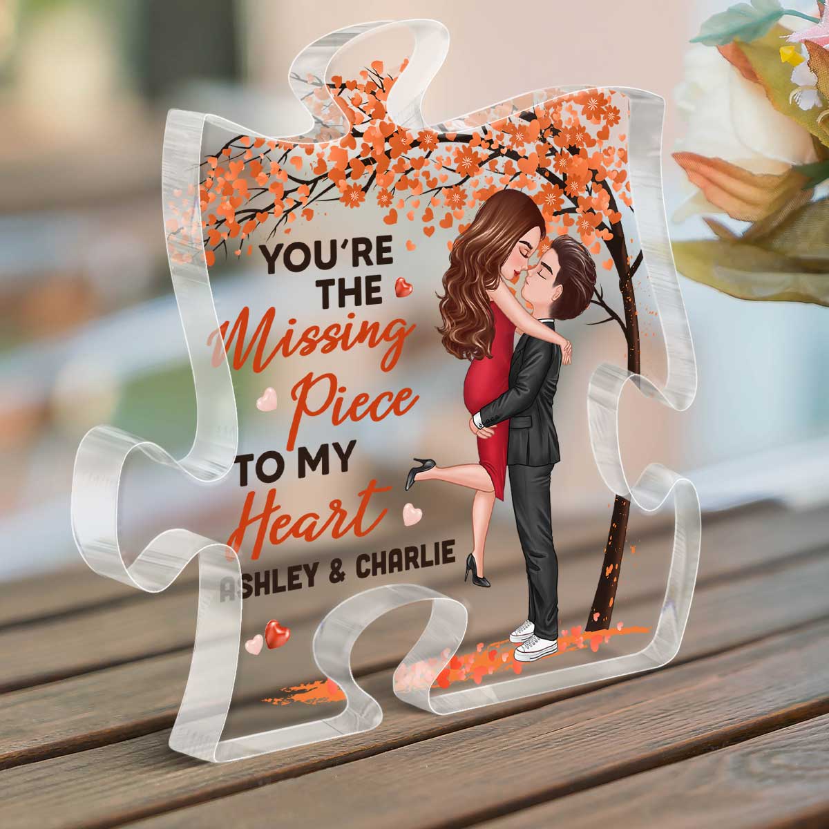 Hugging Couple Under Tree Personalized Acrylic Puzzle Plaque