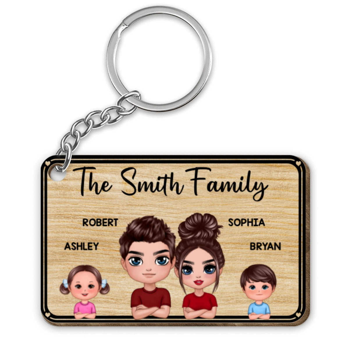 Family Name Dogs Cats Personalized Wooden Keychain