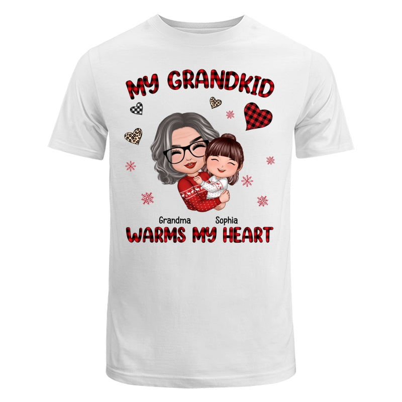 Christmas Patterns Hearts Doll Grandma Hugging Kid My Grandkids Warm My Heart Personalized Shirt