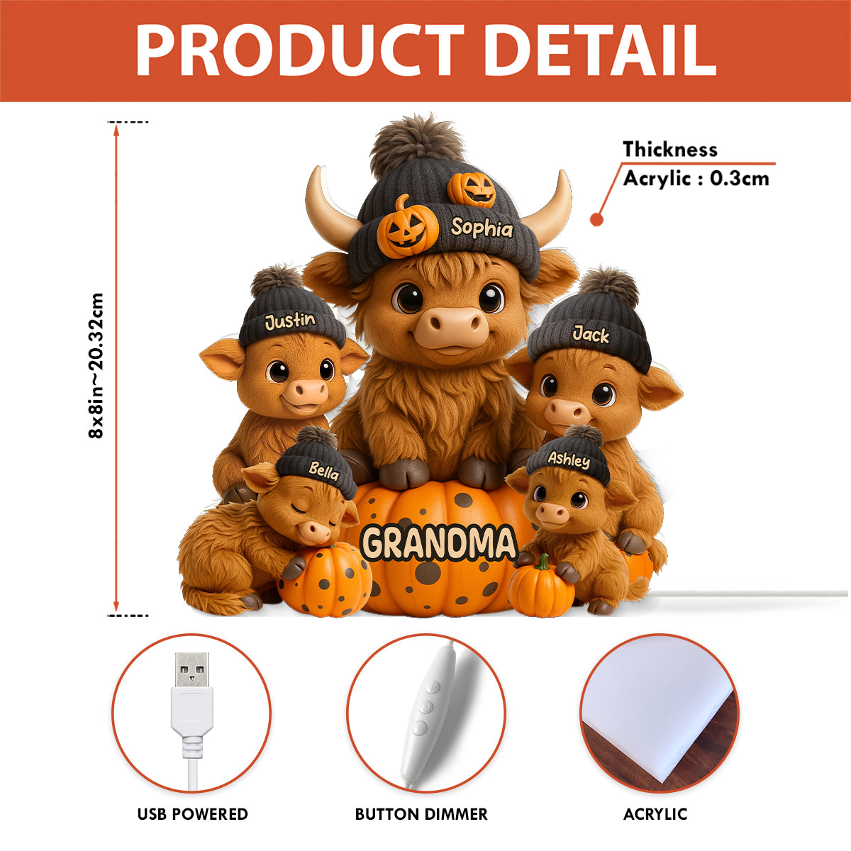 Mama Cow Personalized Light Box, Cozy Fall Vibe Halloween Decor for Mom, Grandma