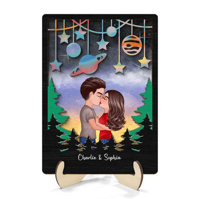 Couple Kissing Galaxy Theme  Gift For Him Gift For Her Personalized 2-layer Wooden Plaque
