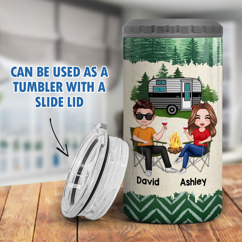 Doll Couple Camping Personalized 4 In 1 Can Cooler