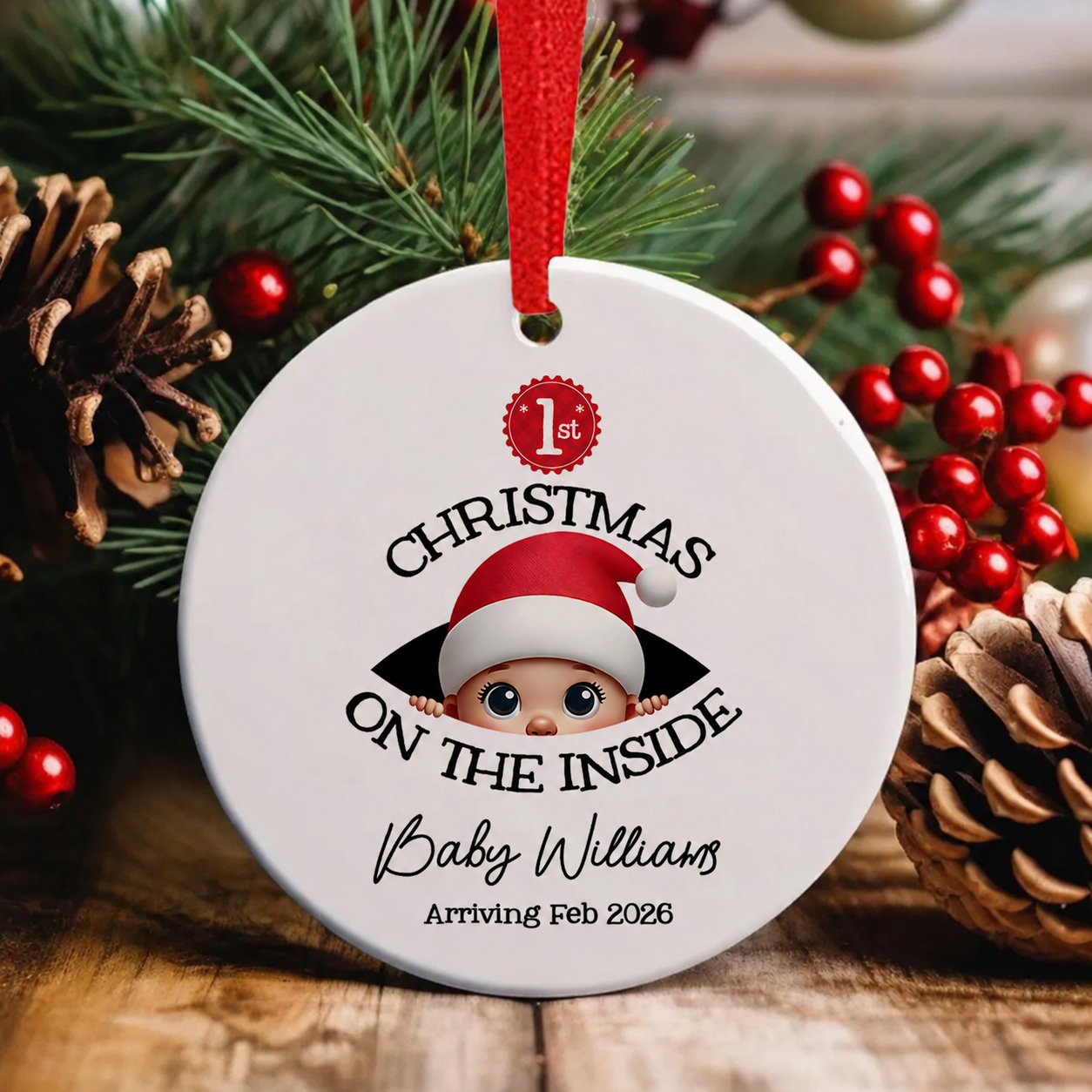 [Custom Skin Tone] Personalized Baby's First Christmas On the Inside Ornament, Custom Pregnancy Reveal Ornament, Expecting Parents