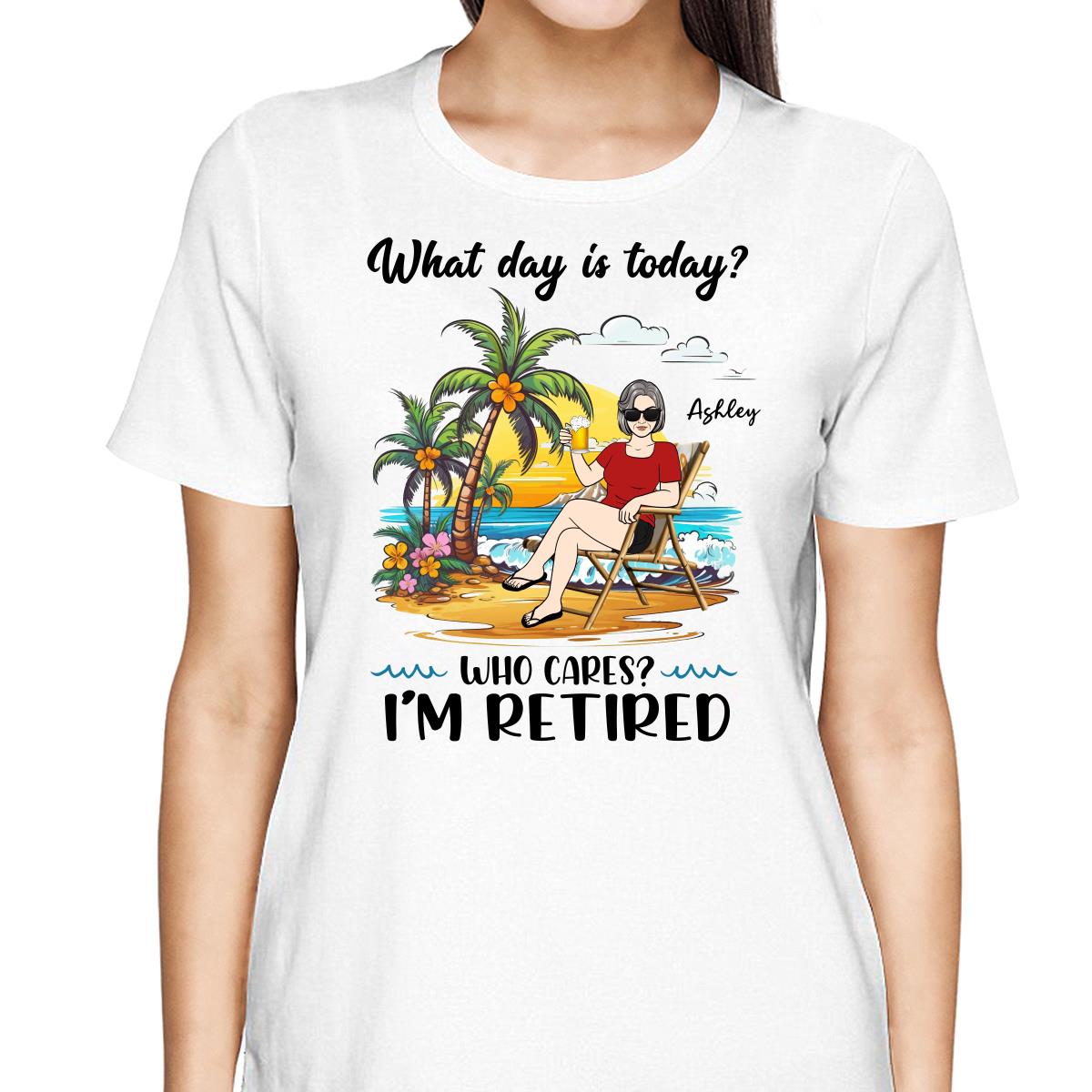 Summer Beach Landscape What Day Is Today I‘m Retired Woman Personalized Shirt