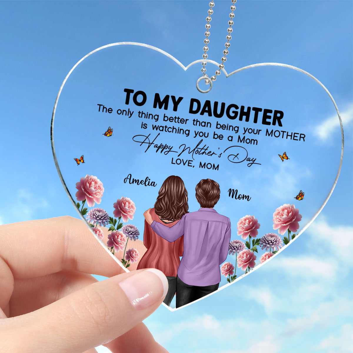 To My Daughter From Mom Happy Mother's Day Birth Flower Personalized Car Ornament, Gift For Daughter