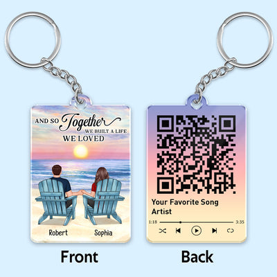 Couple Back View At Beach Favorite Song Scannable QR Code Personalized Acrylic Keychain